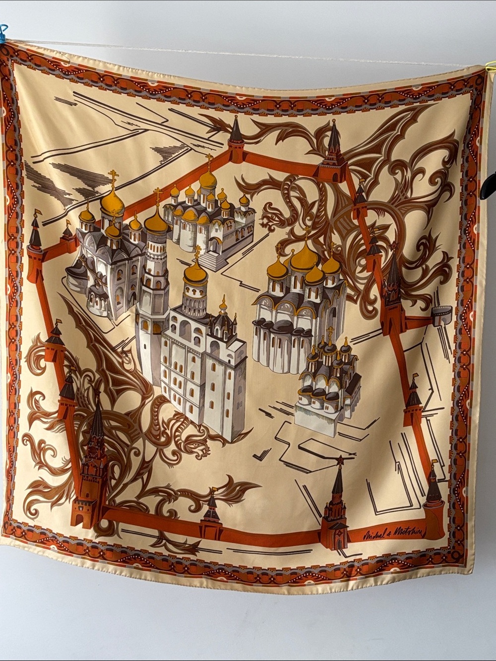 Vintage Souvenir Scarf Lot Moscow Michel Mitchine 100% Silk & Rome Scarf